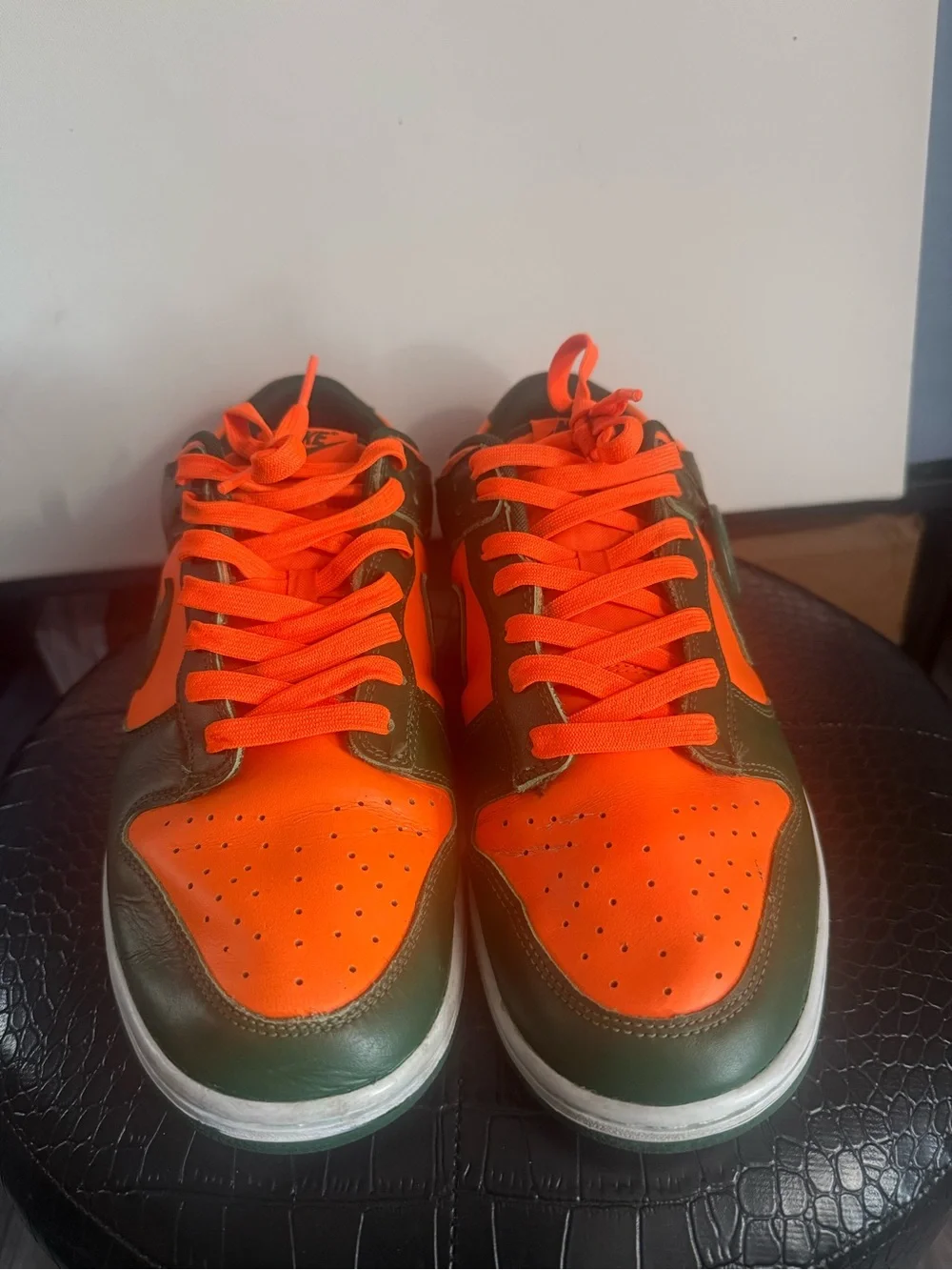 Nike Men's Low-Top Sneakers in Bright Orange and Olive Green